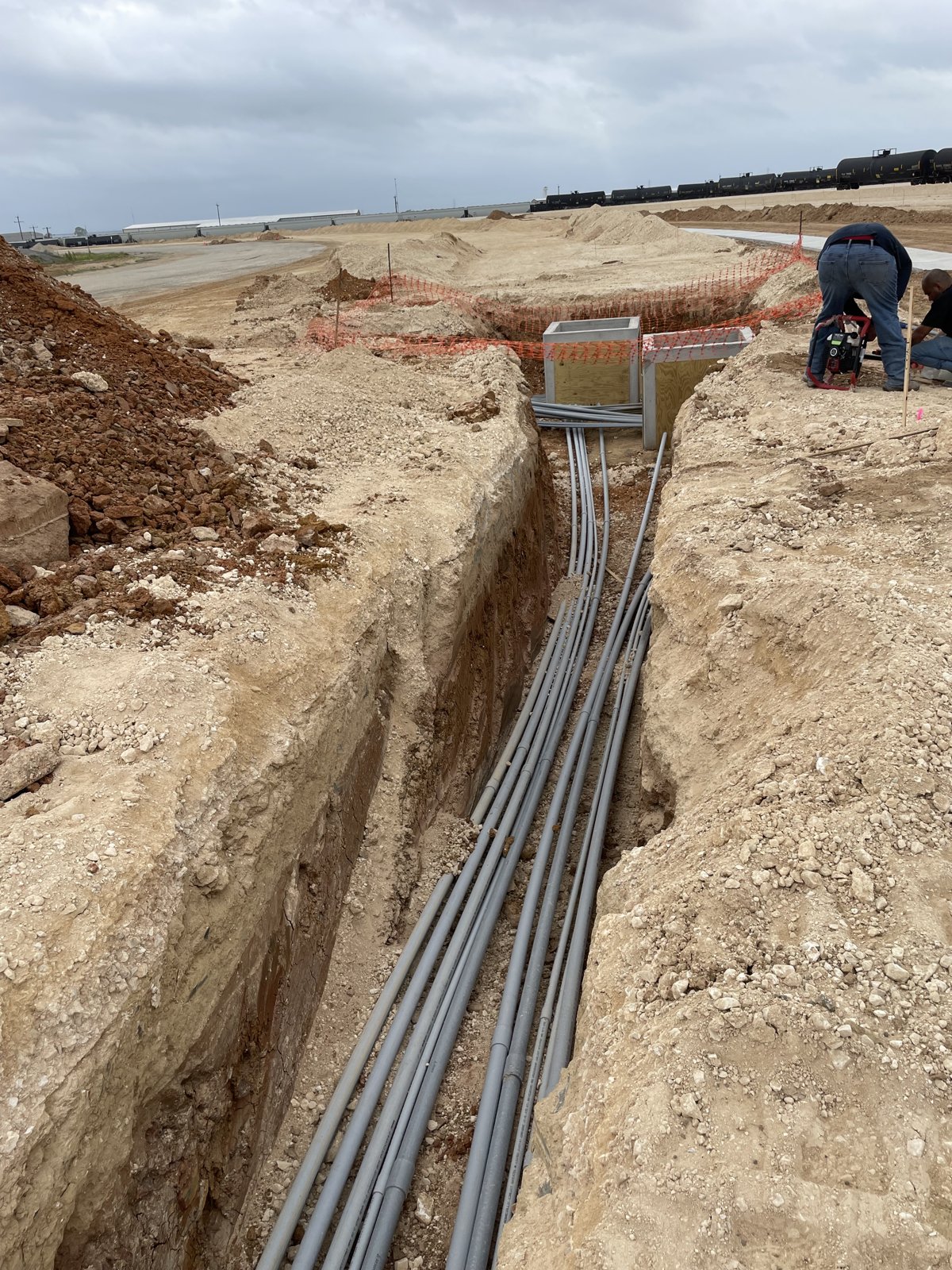Long underground conduit run at a commercial job site