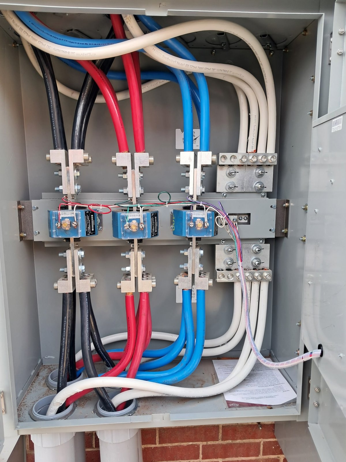 Commercial electrical service and metering cabinet with current transformers